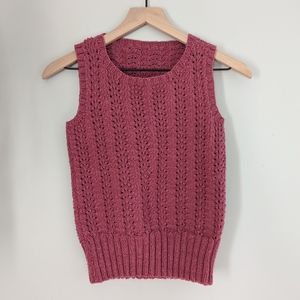 Vintage Hand Knit Wool Sweater Vest, Crew Neck, Dark Berry Mauve, Size Small